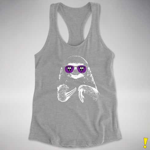 Pride Sloth Lesbian Labrys Flag Sunglasses Women's Racerback Tank - Heather Grey